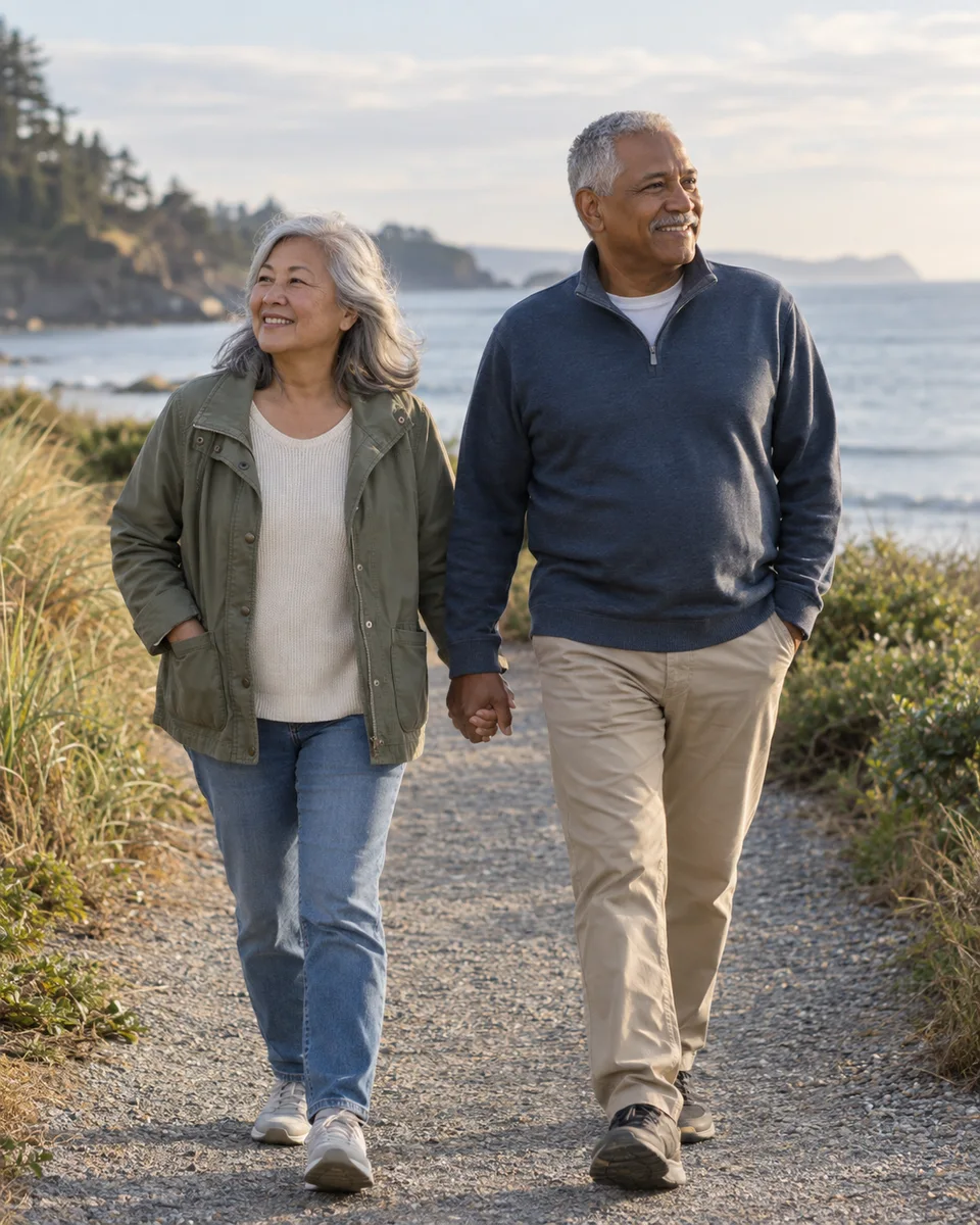 An older couple enjoying a coastal walk